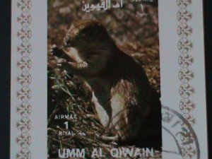 ​UMM AL QIWAIN- LOVELY PROTECTING ANIMAL-CTO IMPERF-S/S VF-FANCY CANCEL