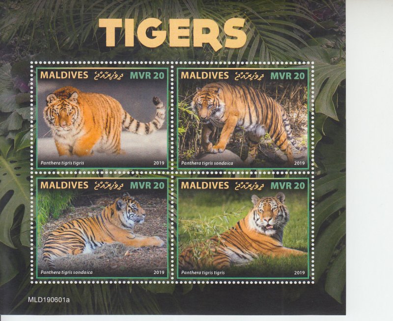 2019 Maldives Tigers MS4 (Scott NA) MNH