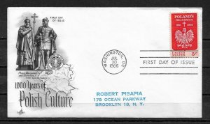 USA 1966 FDC Cachet History of Poland,1000 Years of Polish Culture, VF !!(RS-2)