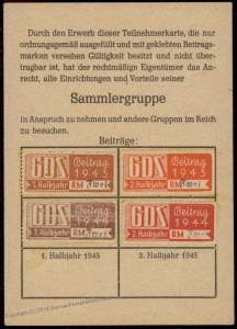 Germany 1943-4 Collectors Society GDS Stamps Membership Revenue Card 77197