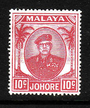 Malaya Johore-Sc#138-unused hinged-10c plum-1949-55-