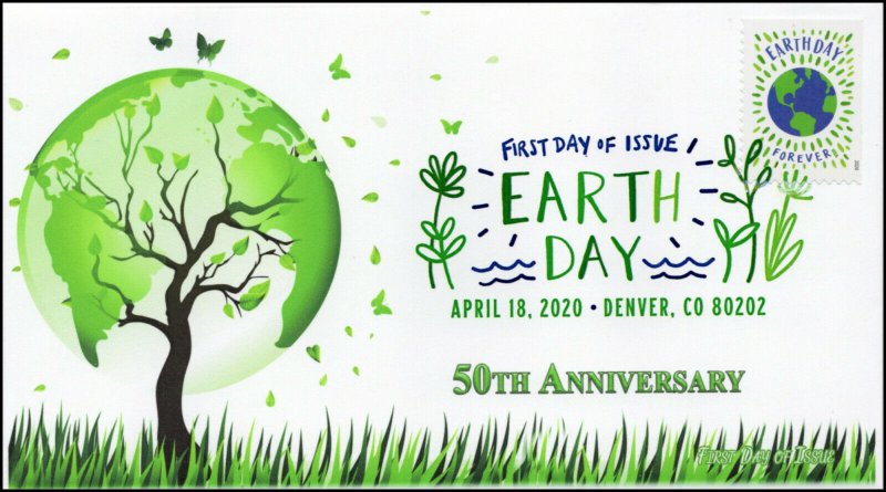 20-084, 2020, Earth Day, Digital Color Postmark, First Day Cover, Earth and tree