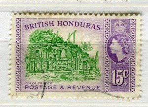 BRITISH HONDURAS; 1950s early QEII Pictorial issue fine used 15c. value