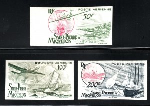 St- Pierre Miquelon Imperforate Airmail set MH* Dallay 18-20 Serie, non dentele