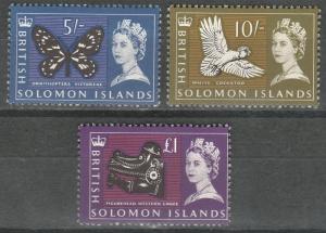 BRITISH SOLOMON ISLANDS 1965 QEII PICTORIAL MNH ** 5/- 10/- & 1 POUND