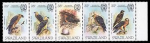 Swaziland #427 Cat$22, 1983 Birds, se-tenant horizontal strip of five, never ...