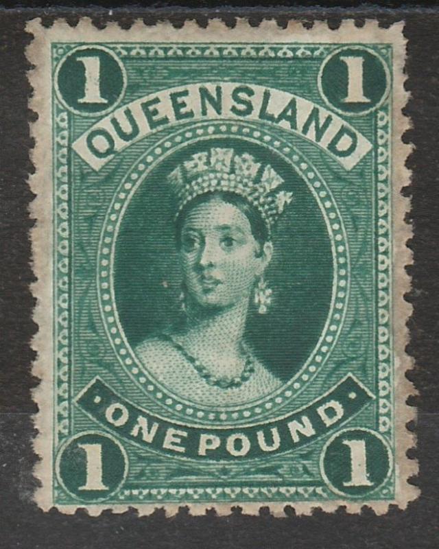 QUEENSLAND 1882 QV LARGE CHALON 1 POUND WMK CROWN/Q UPRIGHT