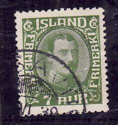 Iceland-Sc#180- id2-used 7a yellow green-Christian X-1933-