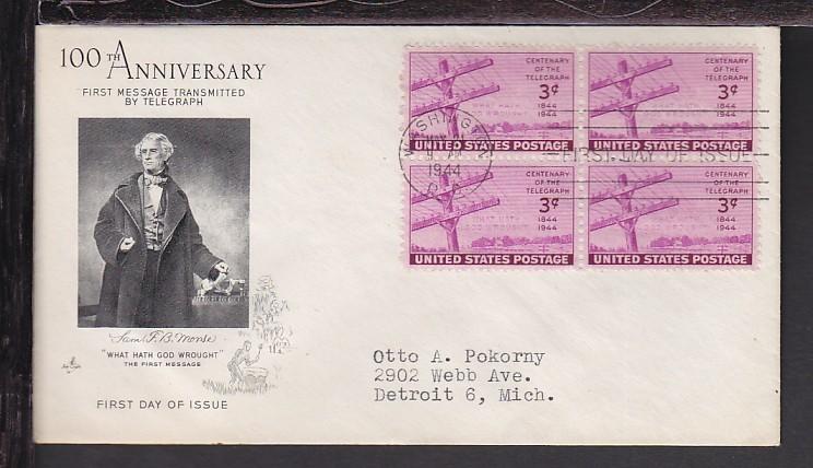 US 924 Telegraph 1944 B/4 Artcraft Typed FDC 