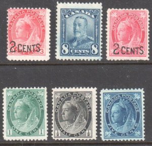 CANADA #70, 74, 75, 87, 88, 154  MINT LOT LIQUIDATION -- C$460.00