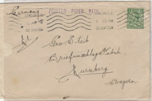 GB KGV 1920 Cover To Germany Printed Paper Rate Cancel Postal History  JK8763