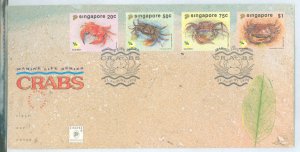 Singapore 637-40 1992 crabs set of 4 on an unaddressed cacheted FDC