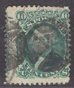 US Stamp #96 10c Yellow Green Washington F Grill USED SCV $250.00