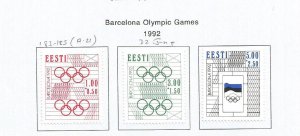 ESTONIA - 1992 - Barcelona Olympics - Perf 3v Set - Mint Lightly Hinged