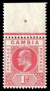 Gambia 1909 KEVII 1d red marginal copy with DENTED FRAME variety MNH. SG 73a.