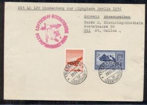LIECHTENSTEIN 1936 Hindenburg Olympic Flight cover, VF