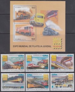 CUBA Sc # 4633-9 CPL MNH SET + S/S of VARIOUS TRAINS