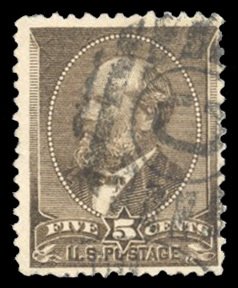 United States, 1870-1888 #205 Cat$15, 1882 5c yellow brown, used