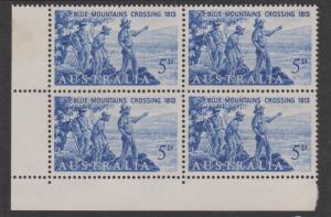 Australia 1963 Blue Mountains Sc#355 Corner Block of 4 Mint Hinged on 2 stamps