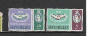 SEYCHELLES #220-221 1965 INT'L COOPERATION YEAR ISS MINT VF NH O.G