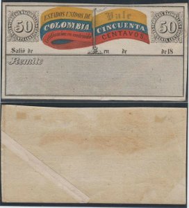 COLOMBIA 1880 INSURED LETTER Sc G7b WITH CUNDINAMARCA WTMK HINGED MINT XRARE! 