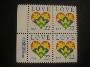 Scott 2248, 22c Love Heart, Copy block of 4 LM bottom, MNH Beauty