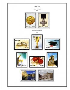 COLOR PRINTED MALTA 2011-2020 STAMP ALBUM PAGES (87 illustrated pages)