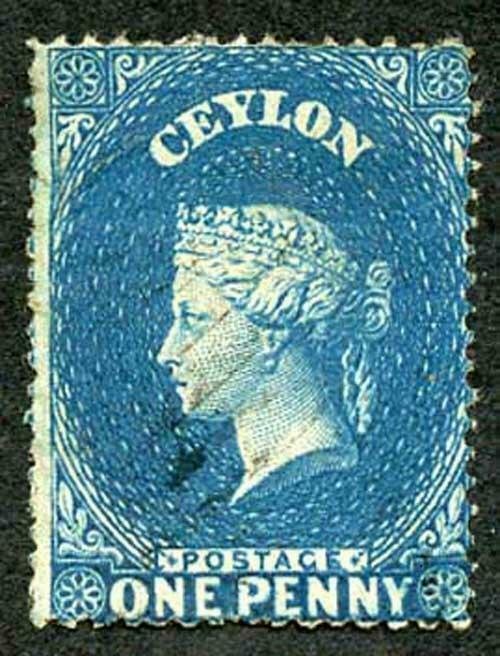 Ceylon SG19a 1d Dull Blue Wmk Star Clean Cut Perf 14 to 15.5 Cat 16 pounds