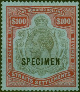 Straits Settlements 1923 $100 Black & Carmine-Blue Specimen SG240cs V.F & Fre...