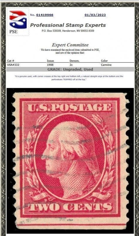 U.S. #353 Used Single with Weiss COA