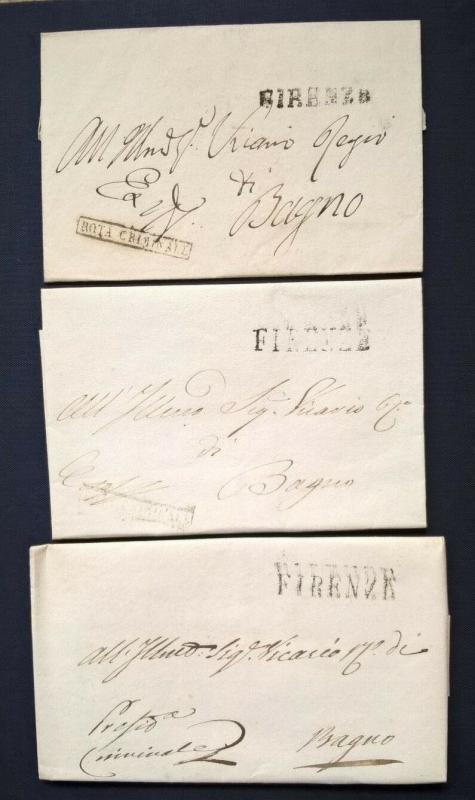 Italia 1827 (approx) Three Covers FIRENZE ROTA CRIMINALE to Bagno 