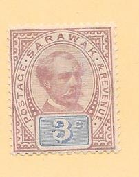 Sarawak #38  3c Sir Charles J. Brooke  (MH)  CV $26.00