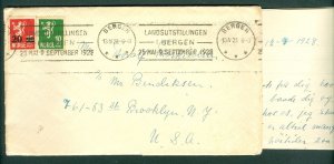 Norway.  1928 Cover With Content. Bergen.  25/20 Overprint + 10 Ore Lion.Adr.USA