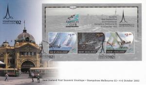 New Zealand 2002 Cover Scott #1827b Souvenir sheet of 3 America's Cup 2003 St...