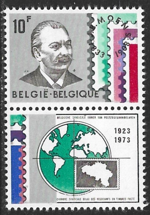 BELGIUM 1973 MOENS Stamp Dealer Issue + MAP LABEL Sc 858 MNH