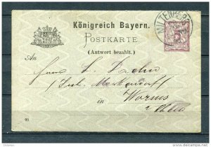Germany 1890 Postal Stationary Answer Card Miltenberg  Used