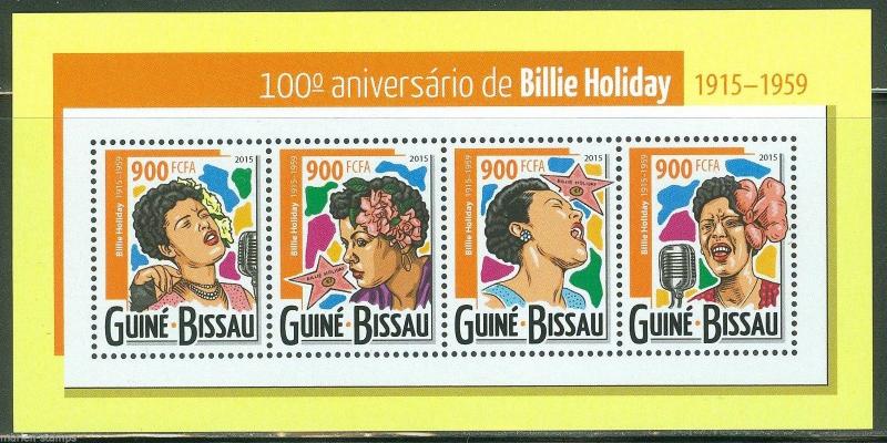 GUINEA BISSAU 2015 100th BIRTH ANNIVERSARY OF  BILLIE HOLIDAY SHEET  MINT NH