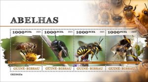 GUINEA BISSAU - 2023 - Bees - Perf 4v Sheet - Mint Never Hinged
