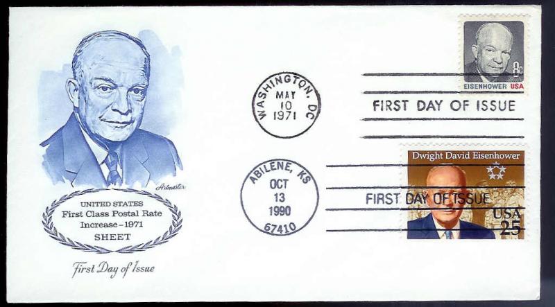 UNITED STATES FDCs (3) 25¢ Eisenhower DUAL 1990 Artmaster