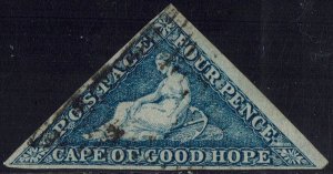 CAPE OF GOOD HOPE 1863 TRIANGLE 4D DE LA RUE PRINTING USED