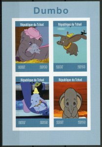 Disney Stamps Chad 2019 MNH Dumbo Elephants Cartoons Animation 4v IMPF M/S