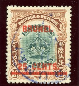 Brunei 1906 KEVII 25c on 16c green & brown very fine used. SG 19. Sc 9.