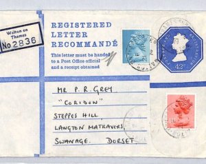 GB QEII MACHIN Postal Stationery Registered 42p *Walton* Surrey Cover 1975 YB123