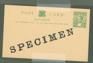 Zanzibar  1913 3c green on buff, specimen overprint