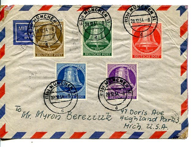 Berlin  Bell cover to USA    - Lakeshore Philatelics