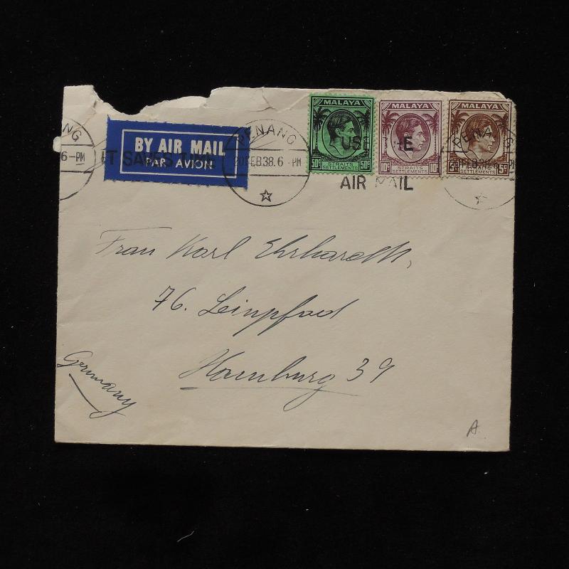 ZS-AB671 MALAYA - Airmail, 1936 From Penang To Hamburg Germany Cover