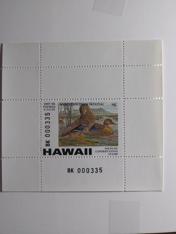 1997 HAWAII $ 5.00 DUCK STAMP WITH FULL TAB NEVER HINGED GEM