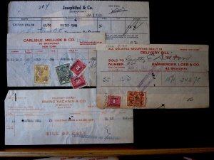 US - 6 STOCK DELIVERY TICKETS w/US REVENUE AND NY REVENUE STAMPS - ca 1930