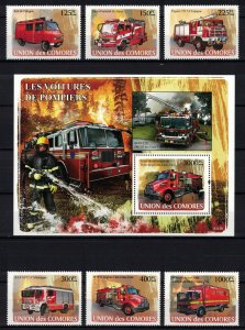 COMORE 2008 - Fire trucks /complete set+ minisheet MNH