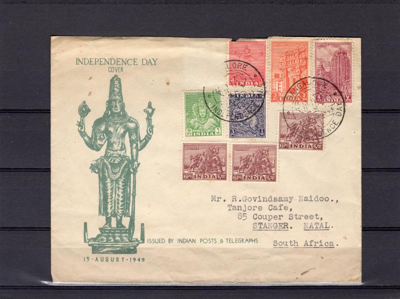 India 1949  Independence Day Cover and Cancels send to South Africa